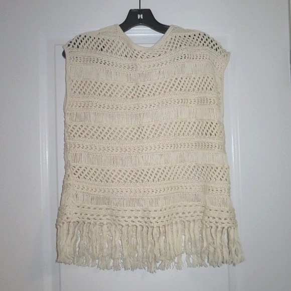 8 By Yoox COTTON CROCHET FRINGED Neutral Top Sweater - Picture 2 of 10